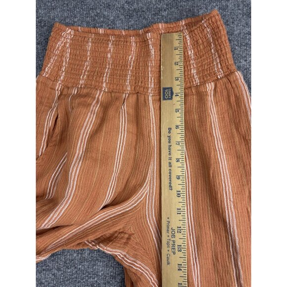 Billabong Pants Womens M Rust Orange Striped Smocked High Waist Wide Leg Boho - Picture 3 of 10